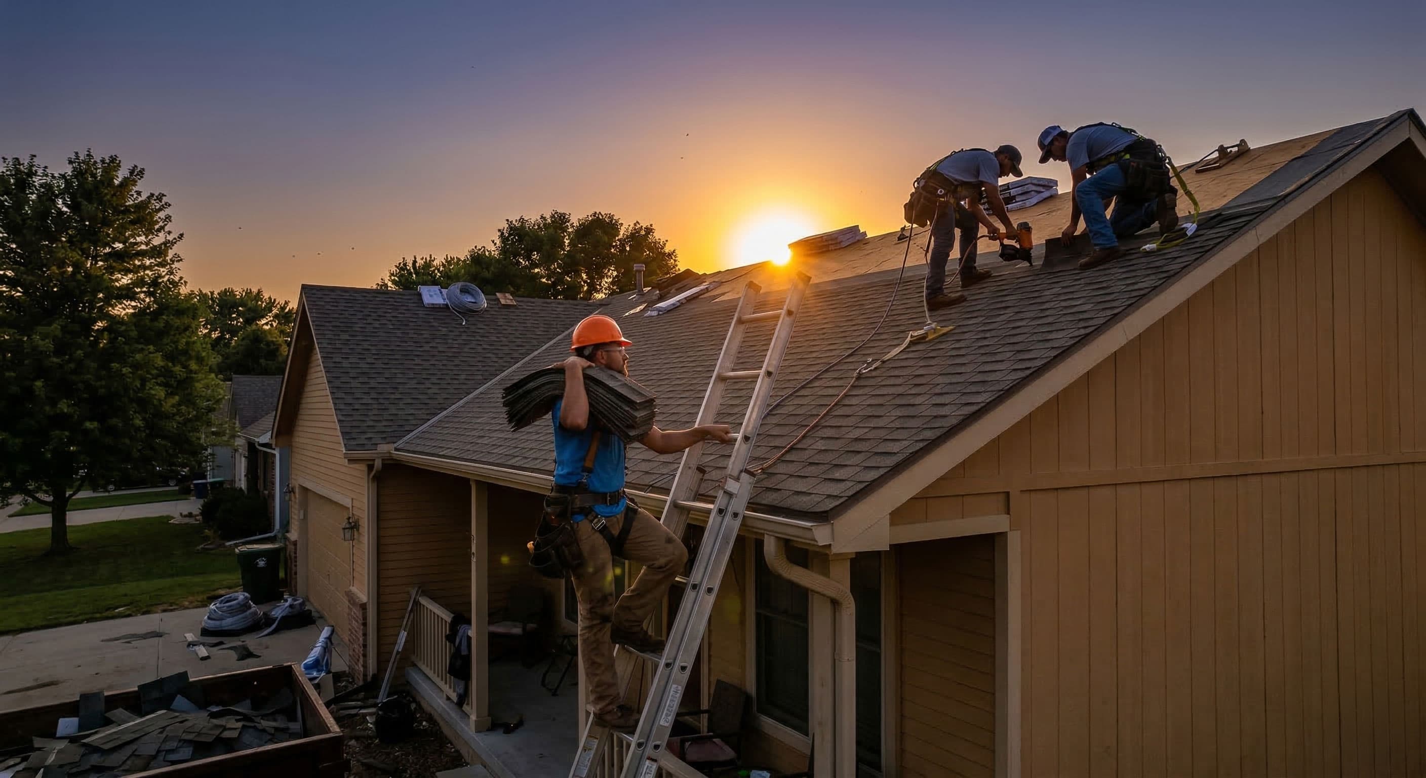 Roofer working on a residential roof